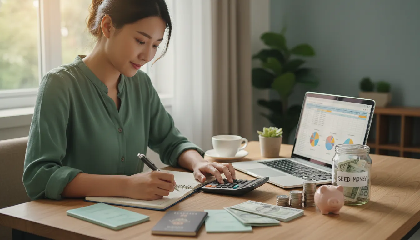 사회초년생 여성이 월급의 절반을 저축하며 종잣돈을 모으는 통장 관리 비법과 가계부 작성하는 습관 기르기